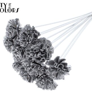 QC Shola Houten Karnish Flower on stick | Colour: Silver | Shola Karnish Flower Stick | Flower diameter 6 centimetres | Stick length ± 50 centimetres | 10 sticks per bunch