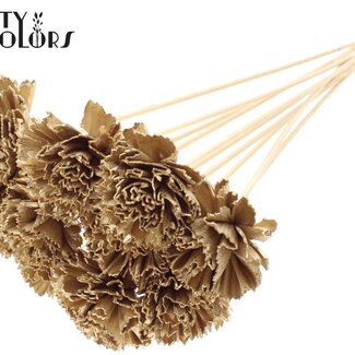 QC Shola Houten Karnish Flower on Stick | Colour: Antique Gold | Shola Karnish Flower Stake | Flower Diameter 6 centimetres | Stake Length ± 50 centimetres | 10 stakes per bunch