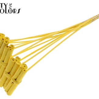 QC Dekorative Jute-Stäbchen Sträußchen auf Stab | Farbe: Gelb | Jute-Stick-Sträußchen Einstecker | Länge ± 50 Zentimeter | 10 Einstecker pro Bund