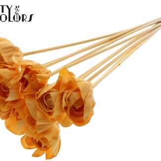 QC Shola Holz Rose auf Stiel | Farbe: Aprikosenfarben | Shola Dear Holly Stecker | Durchmesser der Rose 6 Zentimeter | Länge des Steckers ± 50 Zentimeter | 10 Stecker pro Bund