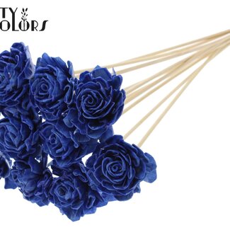 QC Shola Houten with Dahlia on stick | Colour: Blue | Shola Dhaliya Flower Stick | Flower diameter 6 centimetres | Length ± 50 centimetres | 10 sticks per bunch