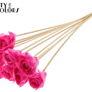 QC Shola Wood with Rose on Stick | Colour: Cherry Red | Shola Dear Holly Stick | Rose diameter 6 centimetres | Stick length ± 50 centimetres | 10 sticks per bunch