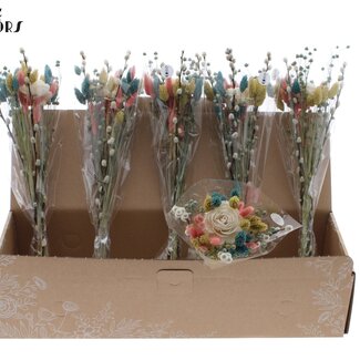 QC Lente Boeket Droogbloemen | Kleur: Frosted Geel en Frosted Lichtblauw | Lengte ± 45 centimeter | Per 6 boeketten