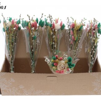 QC Bouquet de Fleurs Séchées Printanier | Couleur : Menthe Givrée et Rose Givré | Longueur ± 45 centimètres | Par 6 bouquets