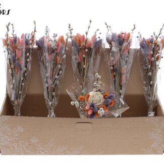 QC Spring Bouquet Dried Flowers | Colour: Frosted Milka Purple and Orange | Length ± 45 centimetres | Per 6 bouquets