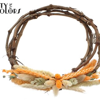 QC Druiventwijg Droogbloemen Krans “Blush” | Kleur: Abrikooskleurig | Diameter 30 centimeter | Per 5 kransen