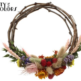 QC Druiventwijg Droogbloemen Krans “Floral” | Kleur: Gemengde Kleuren | Diameter 30 centimeter | Per 5 kransen