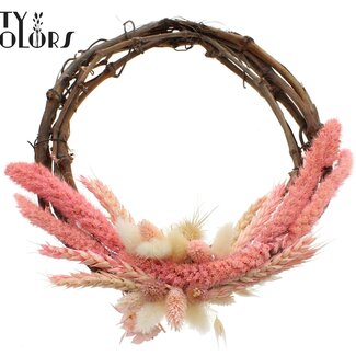 QC Druiventwijg Droogbloemen Krans “Blossom” | Kleur: Frosted Roze | Diameter 30 centimeter | Per 5 kransen