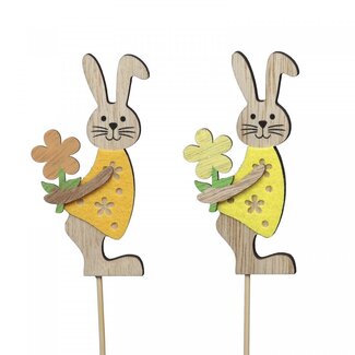4A Wooden Hare Plant Stake | Colour: Yellow and Orange | Length ± 20 centimetres | Hare height 8 centimetres | Per 10 plant stakes