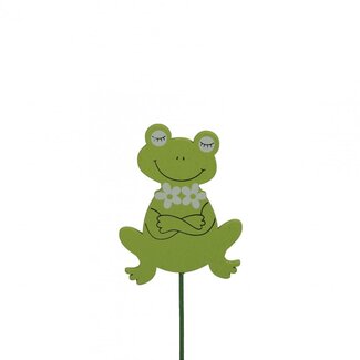 4A Grenouille sur bâton | Couleur : Vert | Diamètre de la grenouille 7 centimètres | Longueur du pique ± 20 centimètres | Par 12 piques
