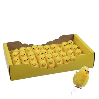 4A Décoration Poussin en Chenille | Couleur : Jaune | Hauteur 4 centimètres | Par 36 poussins