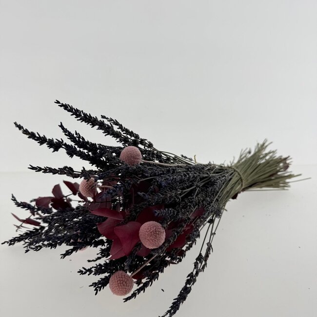 Trockenblumenstrauß "Speziell für dich" | Länge ± 35 Zentimeter | Mit getrocknetem Eukalyptus, Lavendel und rosa Craspedia