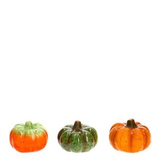 4A Pumpkin Decoration | Colour: Mixed Colours | Length 6 centimetres | Width 7 centimetres | Height 4.5 centimetres | Per 3 pumpkins