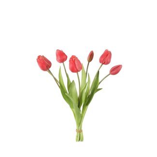4A Tulp Boeket Kunstbloemen | Kleur: Rood | Tulipa kunstbloemen | Lengte ± 41 centimeter | 7 Tulpen per boeket | Per boeket