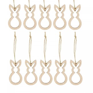 4A Pendentif Lapin en Bois | Couleur : Brun clair | Largeur 5 centimètres | Hauteur 10 centimètres | Par 10 pendentifs