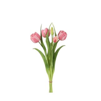 4A Bouquet de Tulipes Fleurs Artificielles | Couleur : Rose clair | Fleurs artificielles Tulipa | Longueur ± 43 centimètres | 5 Tulipes par bouquet | Par bouquet