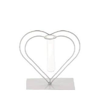 4A Hart Frame met glazen Buis Vaasje | Kleur: Naturelle Wit | Lengte 14 centimeter | Breedte 7 centimeter | Hoogte 17 centimeter | Per 4 harten