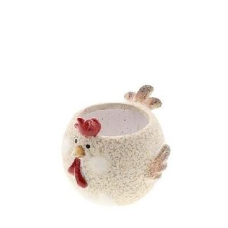 4A Décoration de Pot de Fleur en Céramique Poule | Couleur : Brun clair | Longueur 11 centimètres | Largeur 9,5 centimètres | Hauteur 8,5 centimètres | Par 12 poules