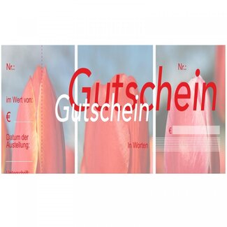 4A Étiquette Carte Cadeau avec Tulipe “Gutschein” | Couleur : Rouge | Largeur 15 centimètres | Hauteur 10 centimètres | Par 50 cartes cadeaux