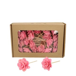 4A Rose décorative sur tige | Couleur : Rose | Diamètre de la rose 6 centimètres | Longueur de la tige ± 10 centimètres | Par 23 tiges