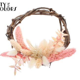 QC Druiventwijg Droogbloemen Krans “Blossom” | Kleur: Frosted Roze | Diameter 15 centimeter | Per 5 kransen