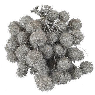 QC Petite Boule sur tige | Couleur : Argenté | Petite Boule Pique-fleur | 10 piques-fleurs par bouquet | Par 5 bouquets