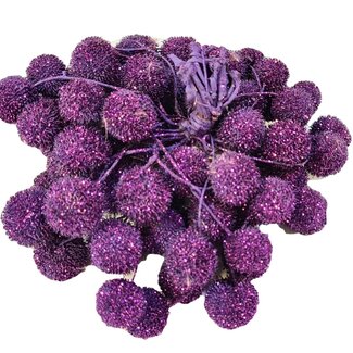 QC Petite Boule sur bâton | Couleur : Violet avec Paillettes | Petite Boule Pique-fleurs | 10 piques-fleurs par bouquet | Par 5 bouquets