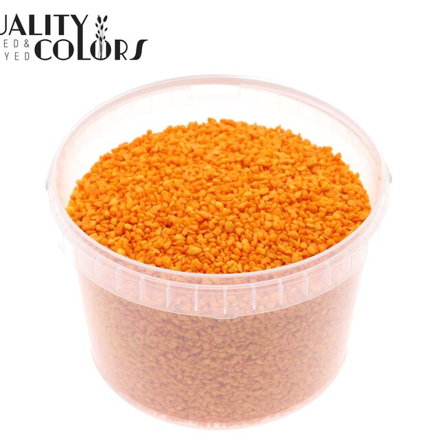 Petits cailloux dans un seau réutilisable | Couleur : Orange | Diamètre 4 - 6 millimètres | Contenu du seau 3 litres | Par seau