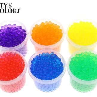 QC Perles d'hydrogel dans un seau réutilisable | Couleur : Couleurs Mélangées | Diamètre 2,5 - 3 millimètres | Contenu du seau 1 litre | Par 6 seaux