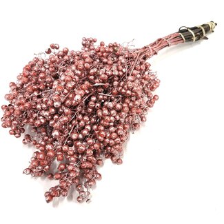 QC Getrocknete Pfefferbeeren-Stecker | Farbe: Metallic Rot | Schinus Trocken-Dekoration | Gewicht ± 170 Gramm | Pro 5 Bündel