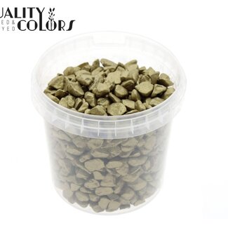 QC Decoratieve Steentjes in herbruikbare emmer | Kleur: Goudkleurig | Diameter 9 - 13 millimeter | Inhoud emmertje 1 liter | Per 6 emmertjes