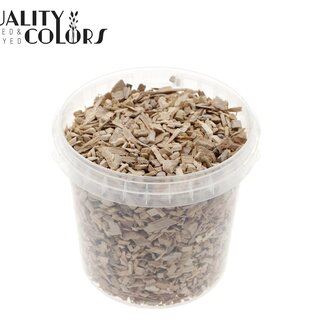 QC Holzschnitzel in wiederverwendbarem Eimer | Farbe: Natur Hellbraun | Länge 5 - 8 Millimeter | Inhalt Eimer 1 Liter | Pro 6 Eimer