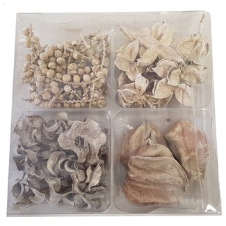 QC Dried Deco Mix in PVC box | Colour: Frosted White | Dried decoration 4 types | Contents 105 grams | Per 4 boxes