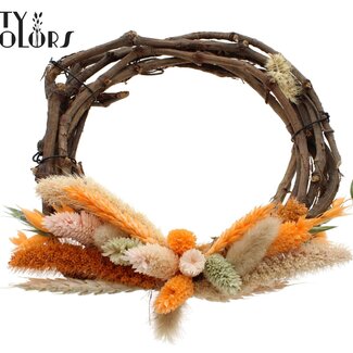 QC Weinrebenzweig Trockenblumen Kranz „Blush“ | Farbe: Aprikosenfarben | Durchmesser 20 Zentimeter | Pro 5 Kränze