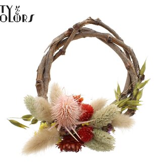 QC Branche de Vigne Fleurs Séchées Couronne “Floral” | Couleur : Couleurs Mixtes | Diamètre 15 centimètres | Par 5 couronnes
