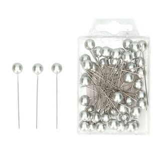 4A Spelden met Parel Knop | Kleur: Zilverkleurig | Diameter 10 millimeter | Lengte 60 millimeter | Inhoud 50 spelden | Per doosje