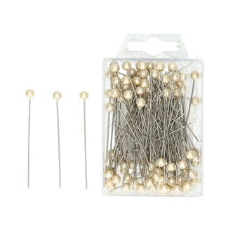 4A Pins with Pearl Head | Colour: Champagne | Diameter 6 millimetres | Length 65 millimetres | Contents 100 pins | Per box