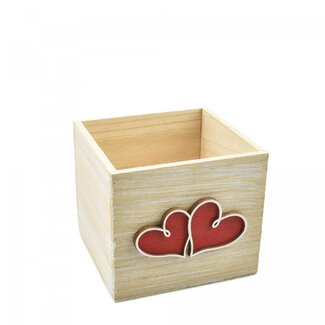 4A Wooden Flower Pot with Hearts | Colour: Red | Diameter 13.5 centimetres | Height 12 centimetres | Per 6 pots