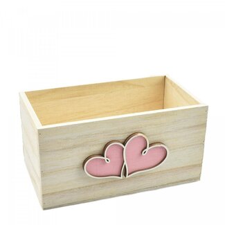 4A Wooden Flower Pot Planter with Hearts | Colour: Light Pink | Length 19.5 centimetres | Width 11 centimetres | Height 10 centimetres | Per 6 pots