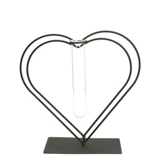 4A Heart with Glass Tube Vase | Colour: Black | Length 15 centimetres | Width 8 centimetres | Height 23 centimetres | Per 4 hearts