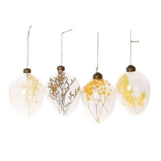 4A Décoration de Suspension en Verre en Forme d'Œuf | Couleur : Jaune | Longueur 10 centimètres | Largeur 8 centimètres | Par 12 suspensions