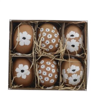 4A Décoration d'œuf de poule "Fleur" | Couleur : Brun clair | Diamètre 4 centimètres | Hauteur 6 centimètres | Par 6 œufs
