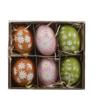 4A Décoration Œuf de Poule “Fleur” | Couleur : Couleurs Mélangées | Diamètre 4 centimètres | Hauteur 6 centimètres | Par 6 œufs