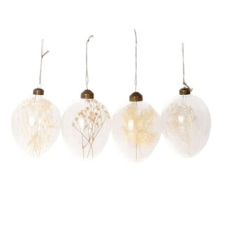 4A Décoration de Suspension en Verre en Forme d'Œuf | Couleur : Blanc Naturel | Longueur 10 centimètres | Largeur 8 centimètres | Par 12 suspensions