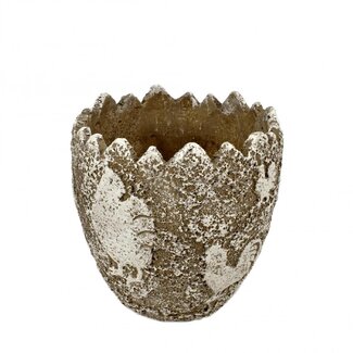4A Keramiek Ei Bloempot Plantenpot met Kip | Kleur: Wit Bruin | Diameter 15.5 centimeter | Hoogte 15 centimeter | Per 4 potten