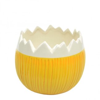 4A Pot de fleurs en céramique en forme d'œuf | Couleur : Jaune | Diamètre 15 centimètres | Hauteur 12,5 centimètres | Par 6 pots