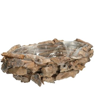 4A Pot de fleurs en bois flotté | Couleur : Blanc Naturel | Longueur 42 centimètres | Largeur 22 centimètres | Hauteur 14 centimètres | Par pot de fleurs