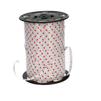 4A Ruban à friser avec Cœurs | Couleur : Rouge | Largeur 5 millimètres | Longueur 500 mètres | Par rouleau