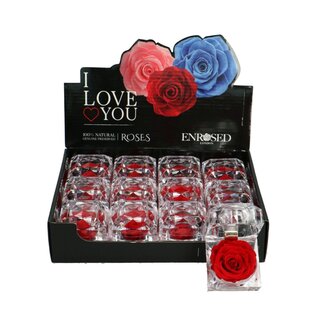 4A Decoratie Doosje met Gepreserveerde Roos | Kleur: Rood | Diameter roos 5 centimeter | Per 12 doosjes