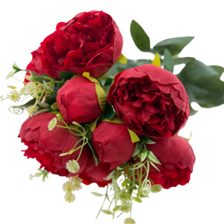 MyFlowers Strauß rote Pfingstrosen | Paeonia Kunstblumen | Länge ± 45 Zentimeter | Mit 5 Blütenköpfen